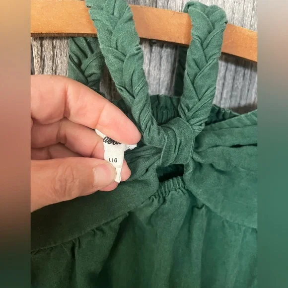 AERIE Linen Blend Braided Halter Hi Low Green Maxi Dress Large - Picture 4 of 11